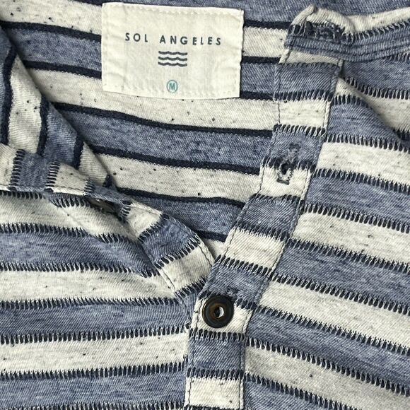 Sol Angeles Henley Tee Medium Stripe Blue White Long Sleeve Stretch Top Made USA - Picture 3 of 3